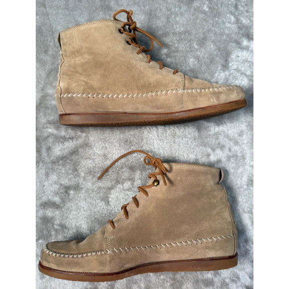 N.D.C. Made by Hand Tan Suede Lace Up Boots Shearling Lined Womens Size 9 EU 40 - Picture 4 of 9